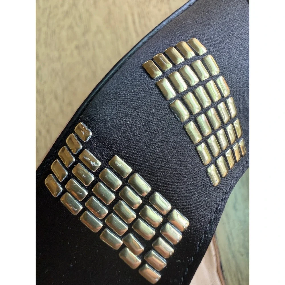 Antonio Melani Womens Black Satin Gold Studded Pointed Toe Stiletto Pumps  6.5
